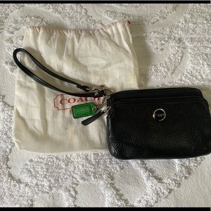 Black leather coach wristlet